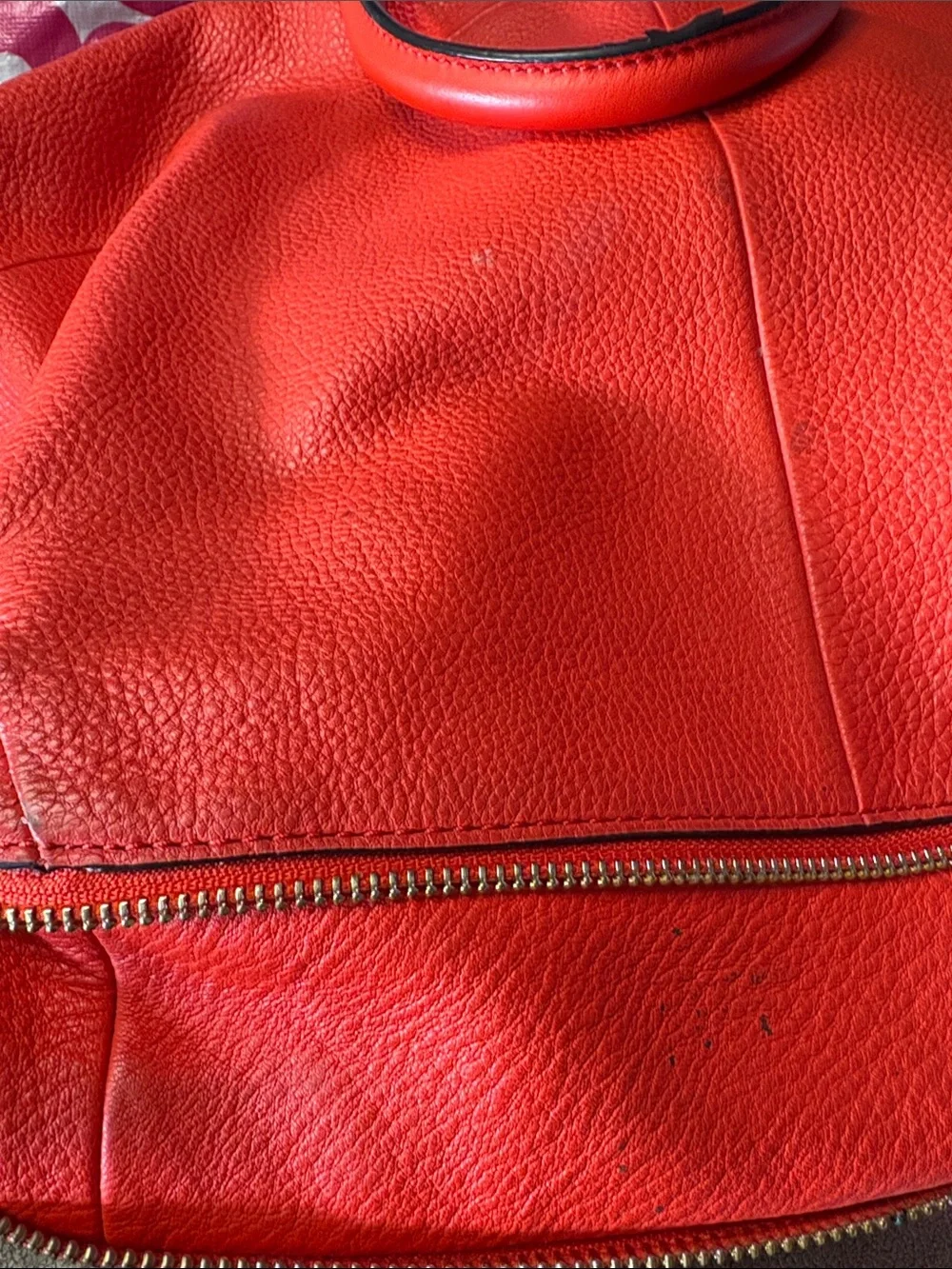 Tory Burch Red Leather Pebbled Tote with Detachable Strap